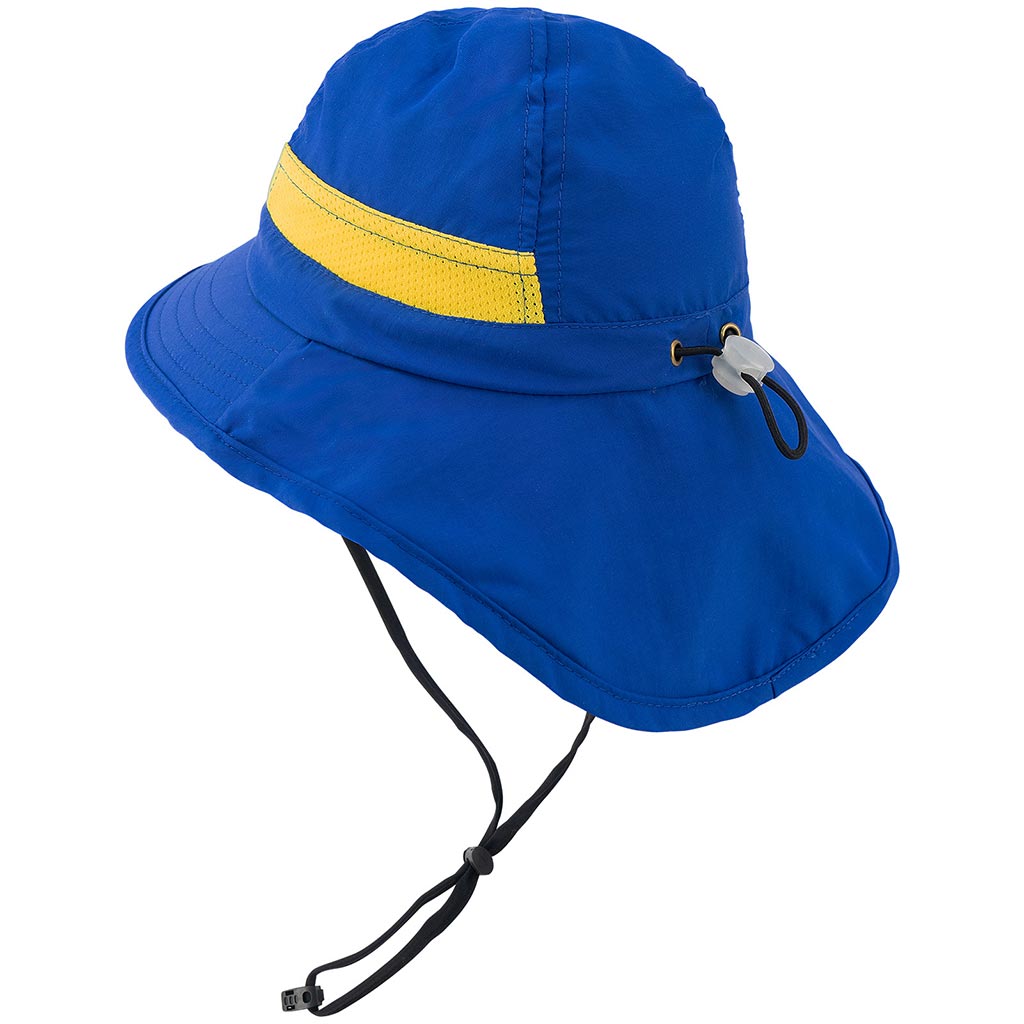 Youth UPF 50+ Sun Hat with Wide Brim Neck Flap Mesh Vent, Blue Dinosaur / Small