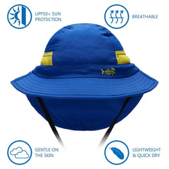 Youth UPF 50+ Sun Hat with Wide Brim Neck Flap Mesh Vent - Bassdash