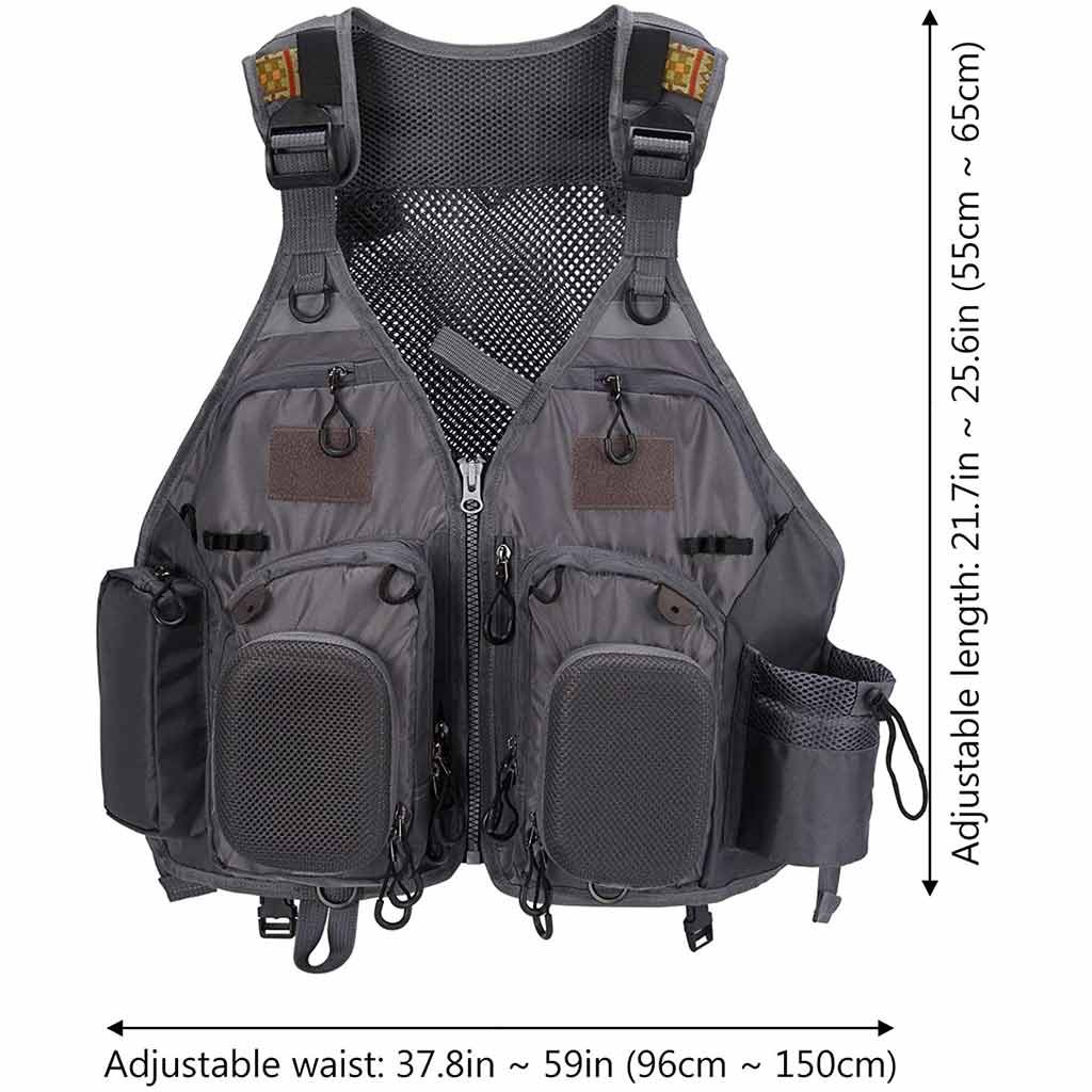 BASSDASH Fly Fishing Vest with Pockets Adjustable Size for Men Women Bass Trout  Fishing FV12