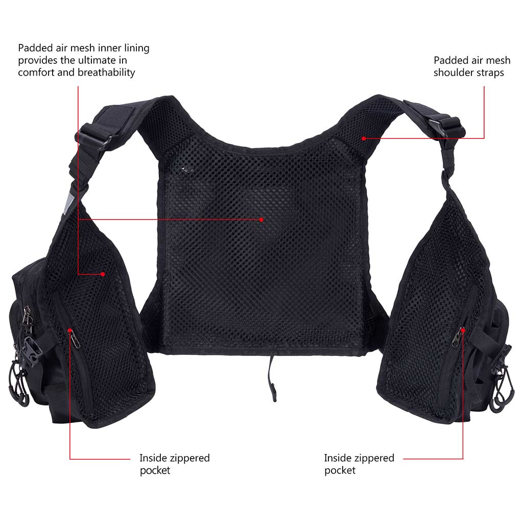Bassdash FV08 Ultra Lightweight Fishing Vest With Multi-Pockets for Men and Women, Black / ONE SIZE