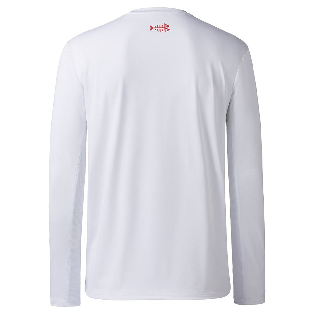 Bassdash Performance Fishing Shirt For Men UPF 50+ Long Sleeve For Fishing Hiking Outdoor Sports, White/Red Logo / XL