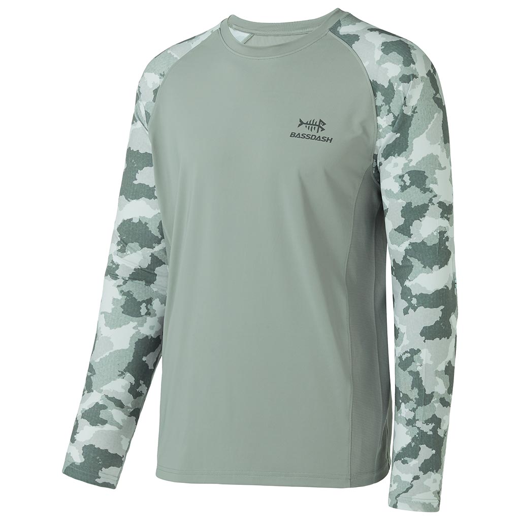 Bassdash UPF 50+ UV Protection Fishing Hiking Shirt For Men Camo Long Sleeve, Ash Grey/Ash Green Camo / M