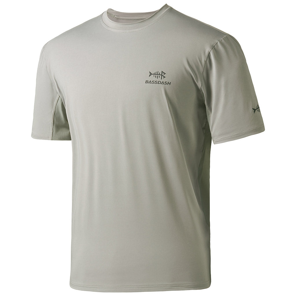 Bassdash Men’s UPF 50+ Performance Fishing T-Shirt Quick Dry Short Sleeve Active Shirt, Ash Grey/Dark Grey Logo / L
