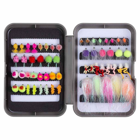 57 Pcs Fly Fishing Trout Fly Lure Kit with Box - Bassdash