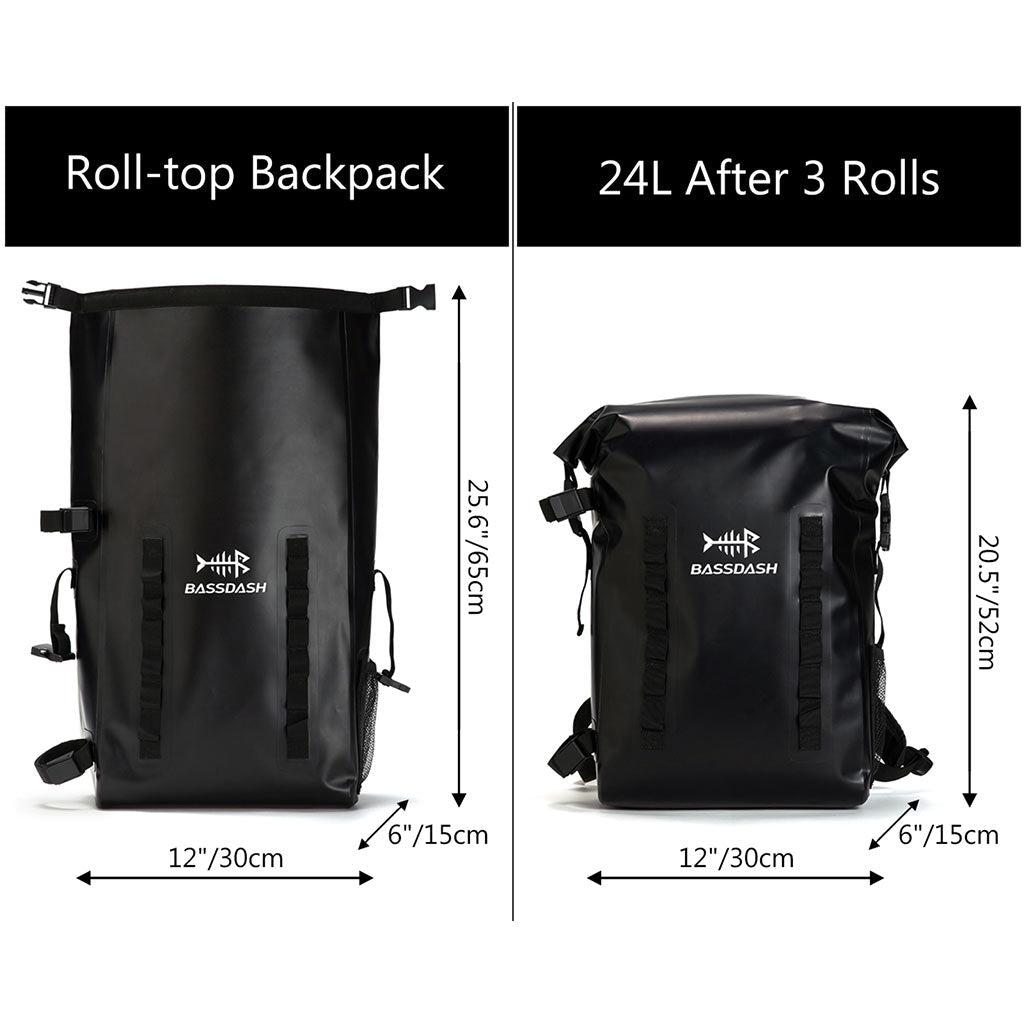 24L Dry Bag Backpack Roll Waterproof Bag Fishing | Bassdash Top